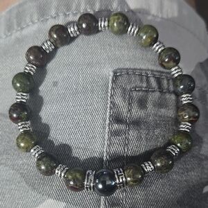 Men's 8mm Dragons Blood And 10mm Hematite Beaded Bracelet